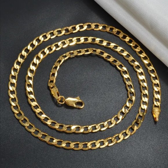Mens 18K Gold Cuban Chain Link Necklace 22" Guys Silver Stamped Jewelry 22 inch - Picture 1 of 9